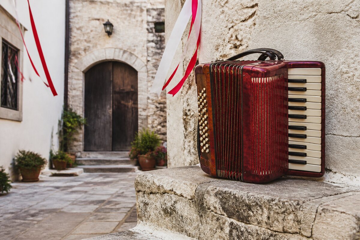 Recordings and listening: original editorial photograph with an Italian accordion